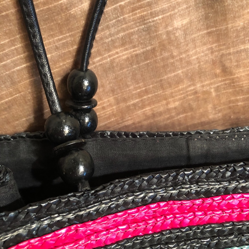 Tropical Rainbow Stripe Wheat Straw Purse - Picture 5 of 13
